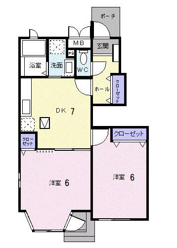 カーサ中(2DK/1階)の間取り写真