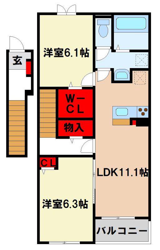 メゾン ド ヴィラ(2LDK/2階)の間取り写真