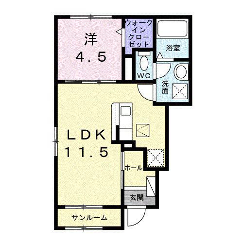 ア・ピアチェーレ F(1LDK/1階)の間取り写真