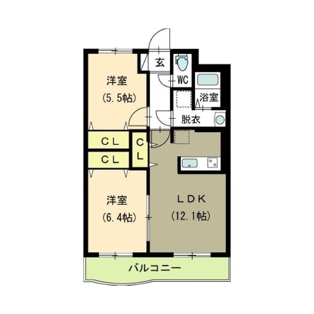 シャルマン(2LDK/3階)の間取り写真