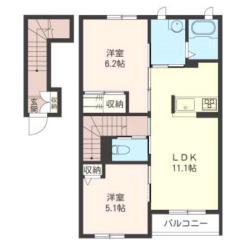 グランメール・II(2LDK/2階)の間取り写真