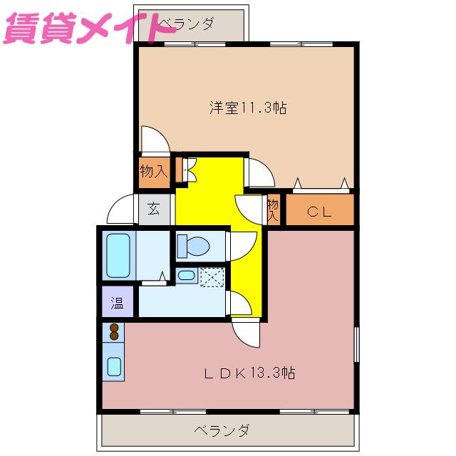 ハイツ弥風(1LDK/1階)の間取り写真