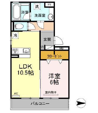 グランドール皆春(1LDK/3階)の間取り写真