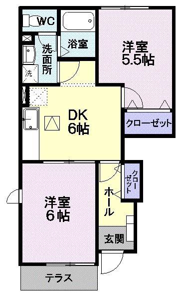 アスペンベールD(2DK/1階)の間取り写真