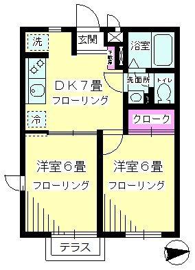 カトルコート(2DK/1階)の間取り写真