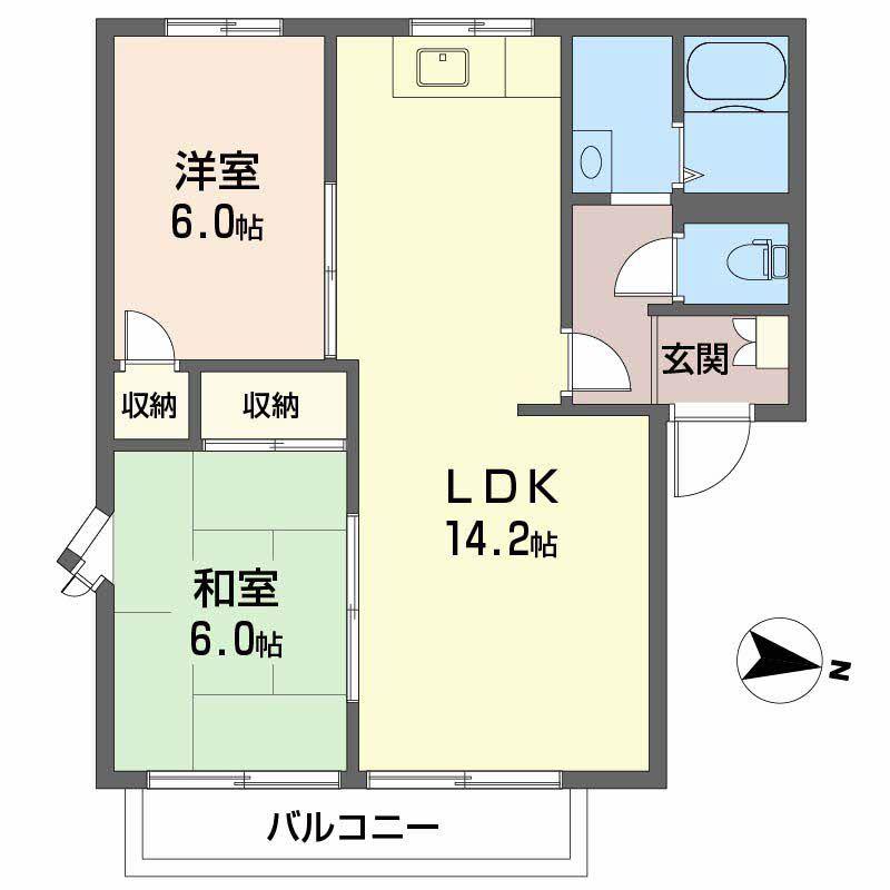 ガーデンハイツ B棟(2LDK/2階)の間取り写真