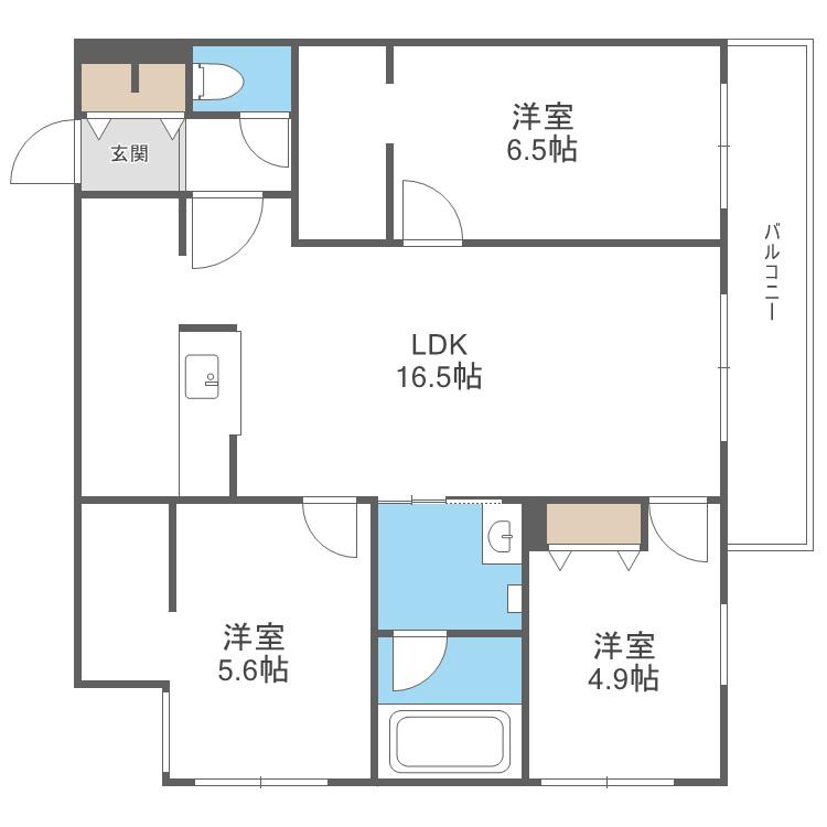 ZABO HILLS 発寒中央(3LDK/5階)の間取り写真