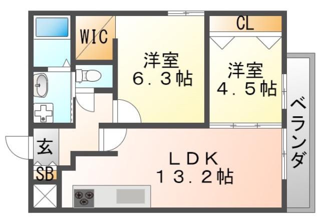 アヴェニール千里山松が丘(2LDK/5階)の間取り写真