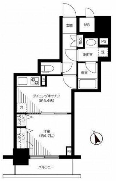 銀座レジデンス伍番館(1DK/6階)の間取り写真