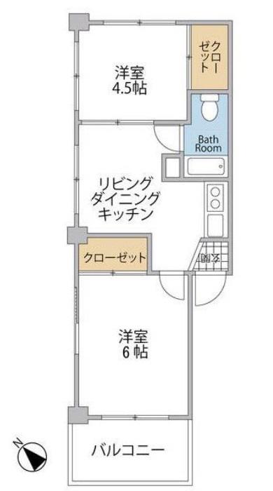 三田常盤台第三コーポ(2DK/5階)の間取り写真