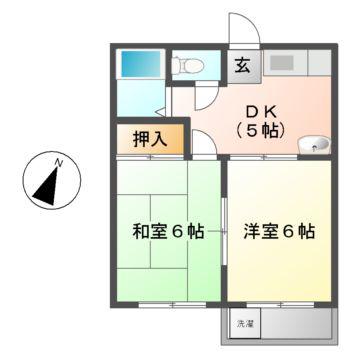 サザンハイツ パートII(2DK/1階)の間取り写真