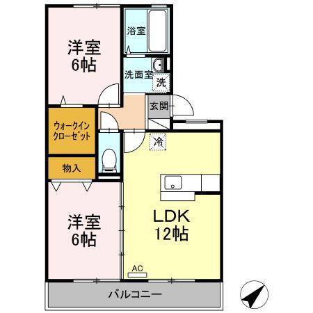 プラージュC棟(2LDK/3階)の間取り写真