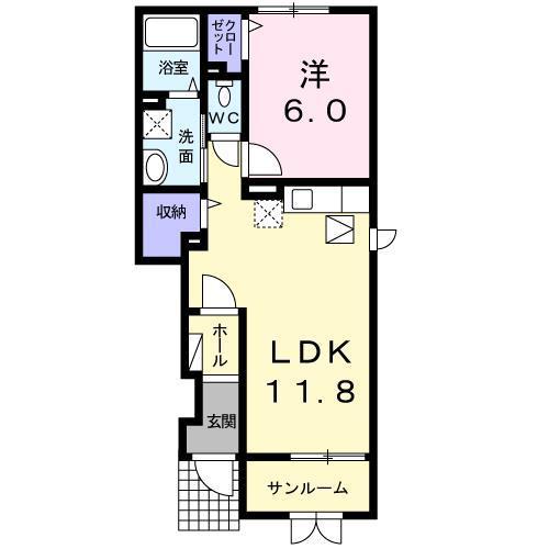 ツカサキカームリー(1LDK/1階)の間取り写真