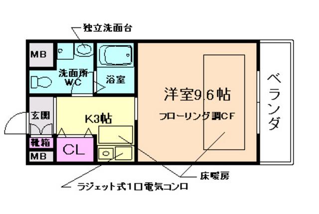 ガーデンプレイス瀬川(1K/2階)の間取り写真