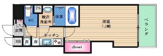LUXE十三(1K/7階)の間取り写真