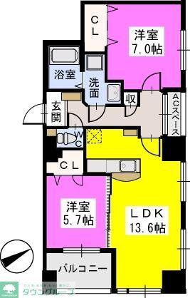 ベイシック薬院(2LDK/7階)の間取り写真