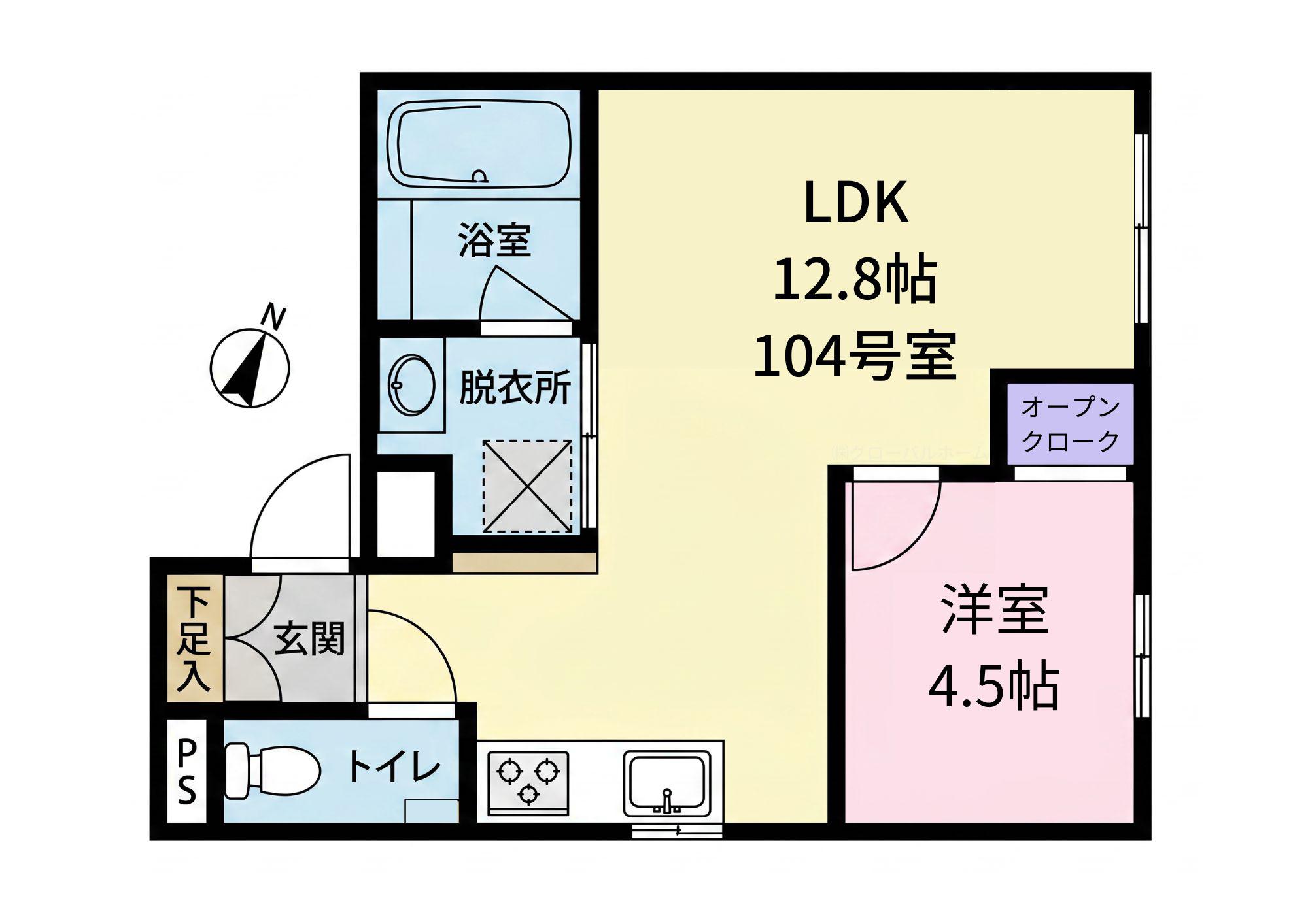 エクセルシオール新宿河田町(1LDK/1階)の間取り写真
