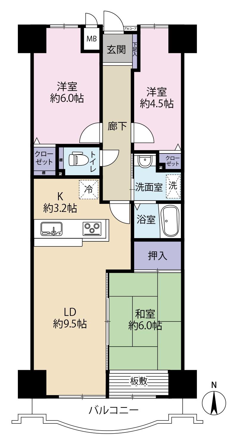 グランデール取手(2SLDK/6階)の間取り写真