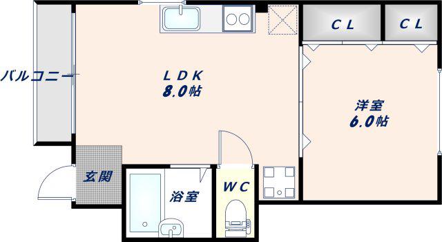 ハピネス(1LDK/2階)の間取り写真