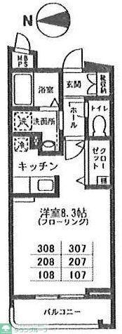 ビバグランデ光琳(1K/2階)の間取り写真