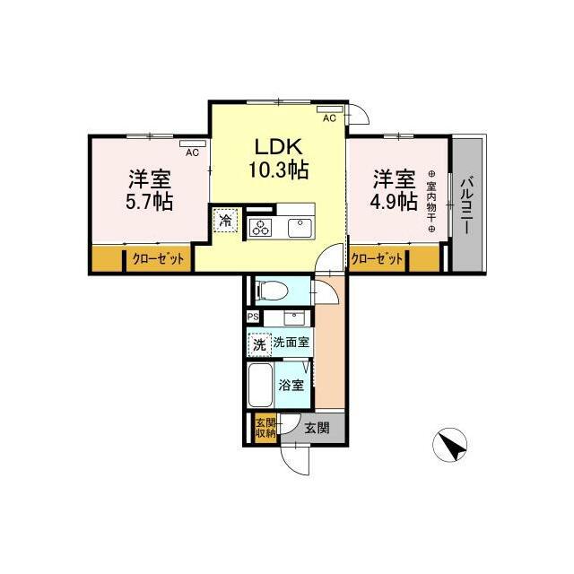 GRAND湘南 A棟(2LDK/3階)の間取り写真
