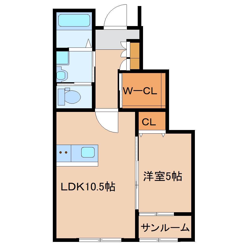 エステート四日市IIB(1LDK/1階)の間取り写真