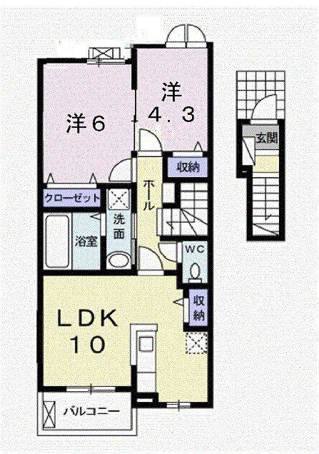 シャルム・ローゼ(2LDK/2階)の間取り写真