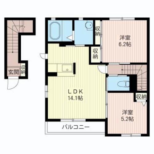 グランディールB(2LDK/2階)の間取り写真