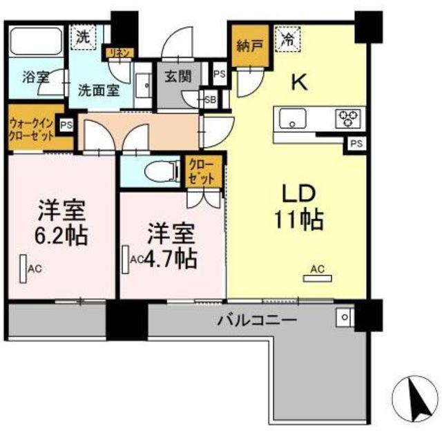 セントラルレジデンス東中野(2LDK/6階)の間取り写真
