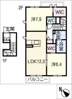 セレーノ長草(2LDK/2階)の間取り写真