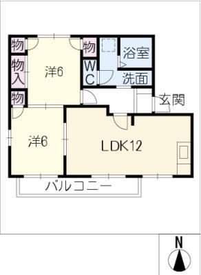 ねむの木タウン(2LDK/2階)の間取り写真