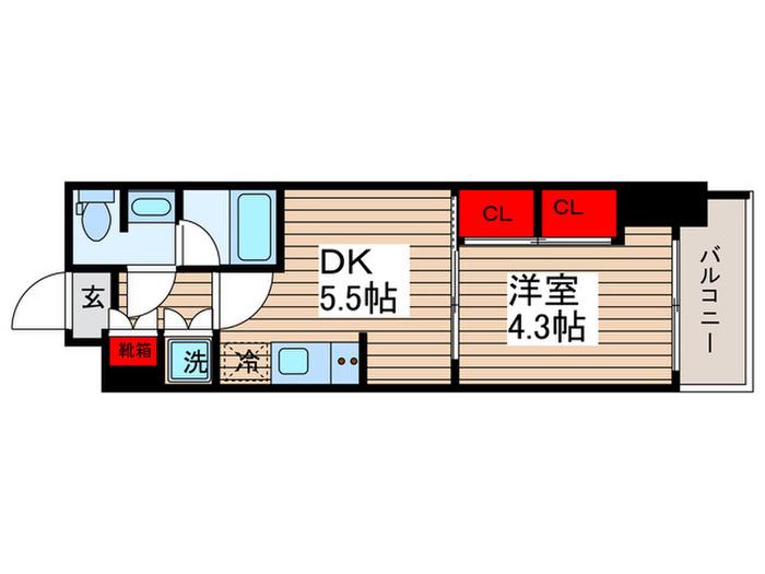 プレミアムキューブ亀戸(1DK/6階)の間取り写真