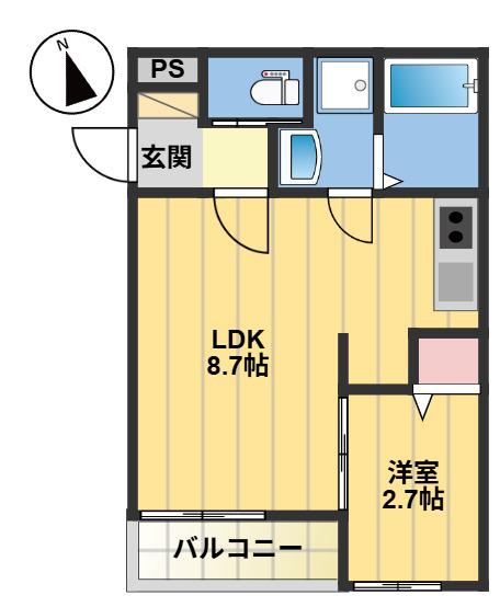 TERRACE 二日市(1LDK/1階)の間取り写真