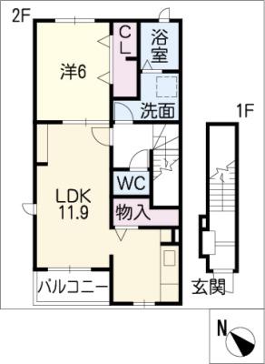 さくら1(1LDK/2階)の間取り写真