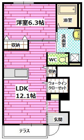 フォルマB棟(1LDK/1階)の間取り写真