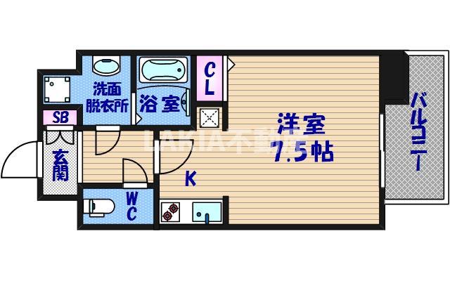 クレアートクラウン天王寺(ワンルーム/9階)の間取り写真