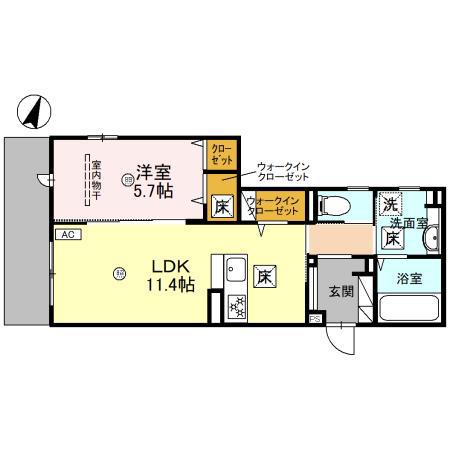 ユニヴェール千里中央(1LDK/2階)の間取り写真