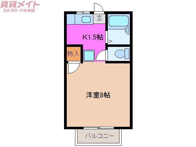トライアンハイツ(1K/2階)の間取り写真