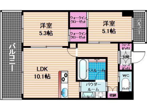 ルーキス高宮(2LDK/3階)の間取り写真