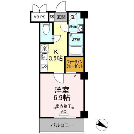 グリーンフィールド(1K/3階)の間取り写真