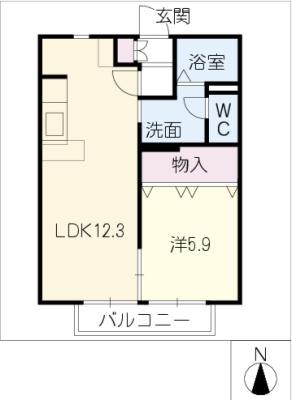 グリーンステージ高田山B棟(1LDK/2階)の間取り写真