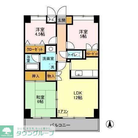 グランディス新八柱(3LDK/4階)の間取り写真