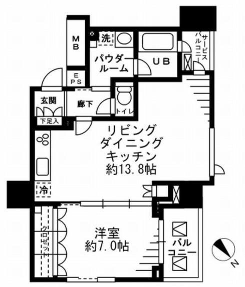 レジディア勝どき(1LDK/3階)の間取り写真