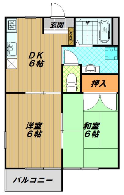 メゾン桜木B棟(2DK/2階)の間取り写真