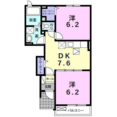 ブルー コスモ(2DK/1階)の間取り写真