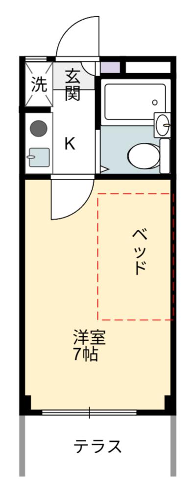 ヒルトップ花咲(1K/1階)の間取り写真