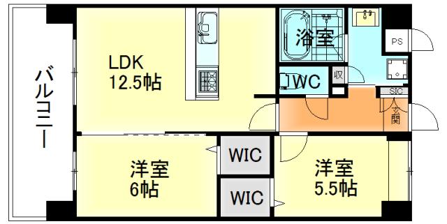 ルッシェ筥崎宮前(2LDK/4階)の間取り写真