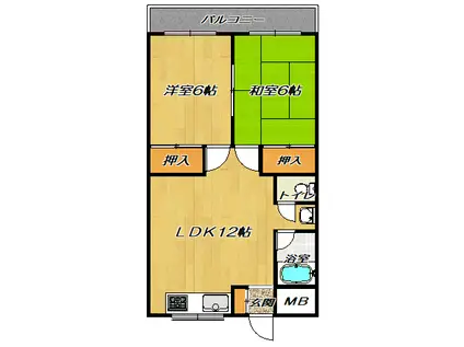 エクセル鴻池(2LDK/2階)の間取り写真