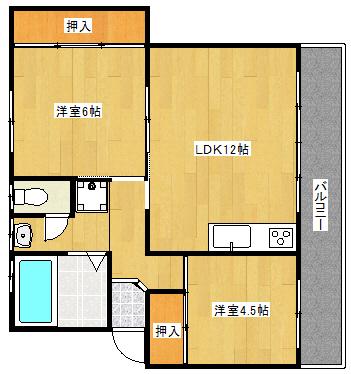 ユートピア葛原(2LDK/2階)の間取り写真
