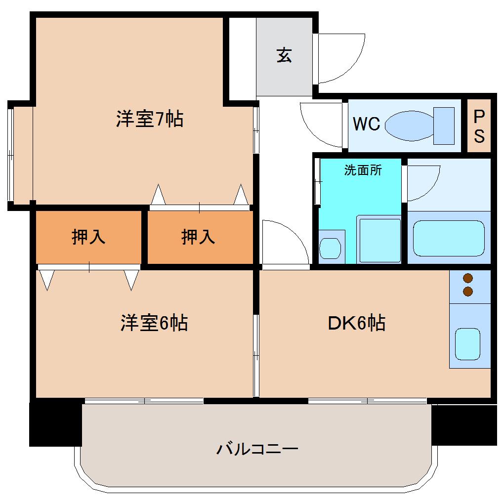 アーバンブレーム西春日(2DK/5階)の間取り写真